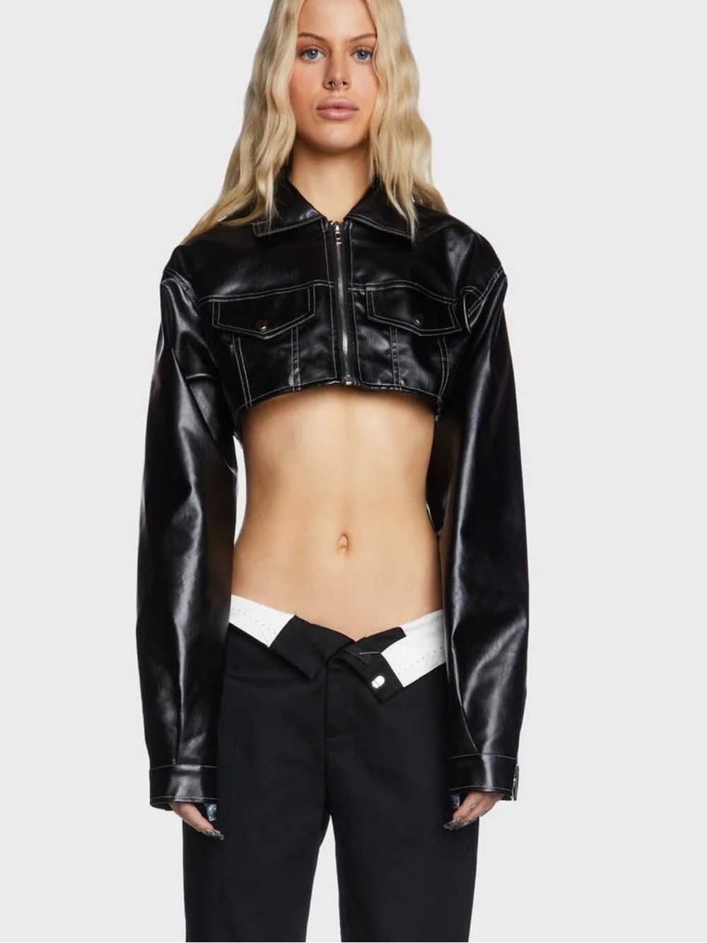 Edikted FAYE CROPPED FAUX LEATHER JACKET sz XS